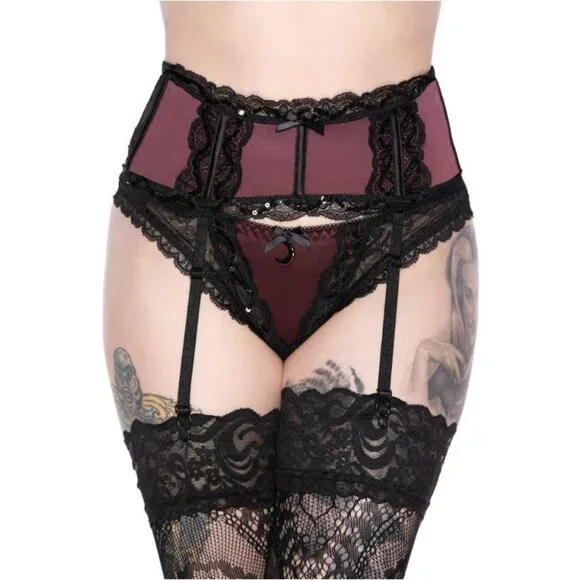 Killstar ✦ She's Poison Bra & Garter Set ✦ Blood Red Gothic Lace Strappy S NWT - Picture 6 of 11